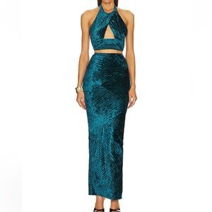 Teal Halter Neck Two-Piece Dress